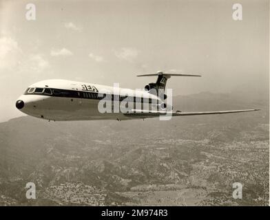 Hawker Siddeley HS121 Trident 3B, G-AWYZ, in BEA markings. Stock Photo