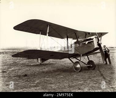 Royal Aircraft Factory SE.5 biplane at Farnborough, probably a prototype or very early production aircraft, with direct-drive engine. Stock Photo