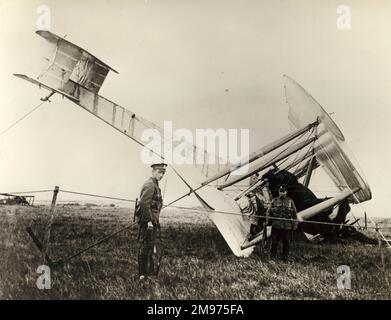 The end of the first direct Atlantic flight of Alcock and Brown’s Vickers Vimy in the Derrygimla bog, Clifden, Co Galway, Ireland, 15 June 1919. Stock Photo