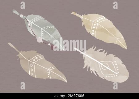 Earth tone Boho feather vector collection Stock Vector