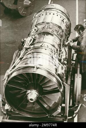 Rolls-Royce/Snecma Olympus 593 Mk602 production standard engine ready to leave the assembly shop for testbed running at the Rolls-Royce Bristol Engine Division. Stock Photo