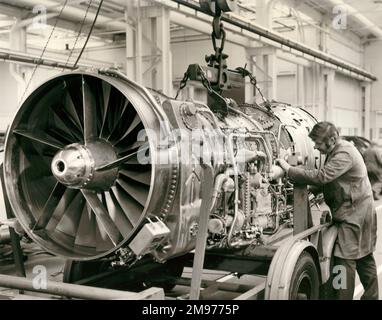 Rolls-Royce/Snecma Olympus 593 Mk602 production standard engine ready to leave the assembly shop for testbed running at the Rolls-Royce Bristol Engine Division. Stock Photo