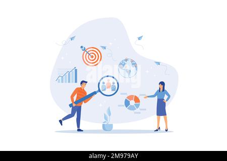 Customer research for marketing, study user behavior or analyze target group for advertising and marketing concept, flat vector modern illustration Stock Vector