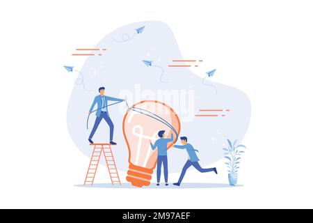 Brainstorming for new idea, teamwork collaboration for business development, innovation to get solution or creativity for business mission concept, fl Stock Vector