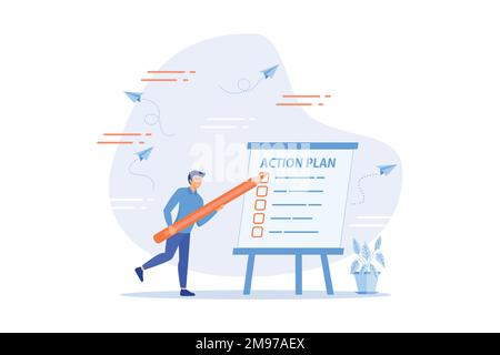 Action plan step by step checklist to progress and finish project, procedure or action steps to develop and complete work concept, flat vector modern Stock Vector