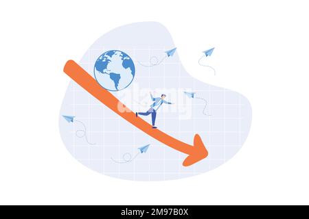 World economic recession, global financial crisis or international stock market crash, investment asset fall down, decline concept, flat vector modern Stock Vector