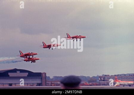 RAFAT RAF Red Arrows Folland Gnats take off for another classic display 1978 Stock Photo