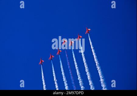 RAFAT RAF Red Arrows Folland Gnats in Leader’s Benefit formation at Edinburgh in 1971 Stock Photo