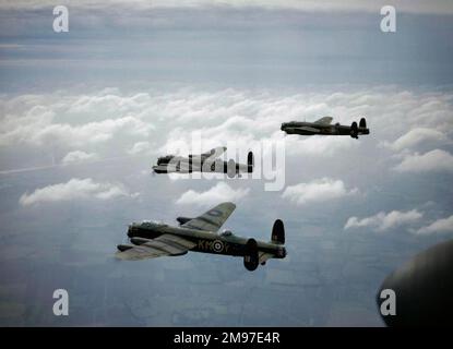 Avro 683 Lancaster I trio of No 44 Squadron RAF, 1942. Stock Photo