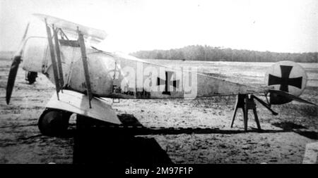 Fokker DII, (side view, on the ground, tail-up) on trestle. Stock Photo