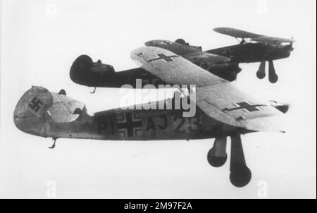 Focke Wulf FW 56 Stosser trio of advanced fighter trainers formating. Stock Photo