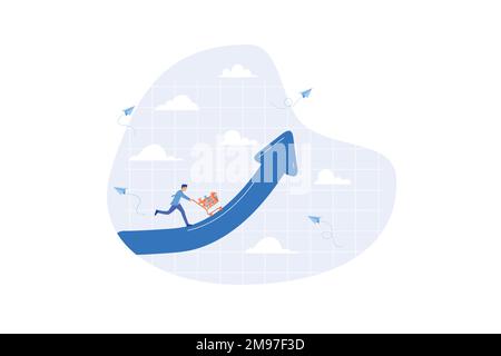 Inflation causing grocery price rising up, more expense, cost and spending, economic crisis or consumer price rising up concept, flat vector modern il Stock Vector