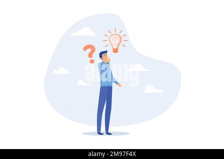 Solution to solve problem, asking question and answer, discover idea, solving business difficulty concept, flat vector modern illustration Stock Vector