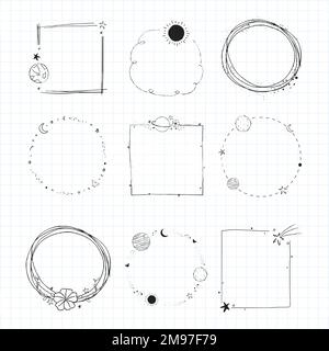 Minimal line art galaxy frame set vector Stock Vector