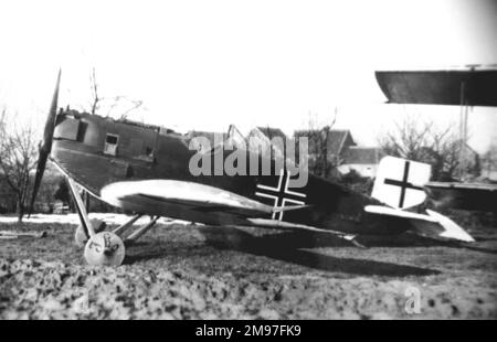 Junkers D I German fighter plane photographed in a field in Belgium on 21 January 1919.  Although left abandoned in the open for more than three months, it was still deemed to be basically airworthy. Stock Photo