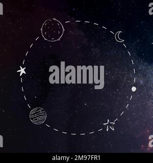 Galaxy decorated minimal line art frame vector Stock Vector