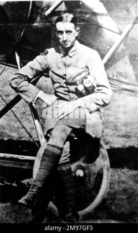 Theodor 'Theo' Osterkamp (1892-1975), German pilot and highest scoring fighter ace with the Imperial Naval Air Service.  Seen here sitting on the portside wheel of his Fokker EV 156/18.  He also served during the Second World War, rising to the rank of Generalleutnant (the equivalent of Air Vice Marshal) with the Luftwaffe. Stock Photo