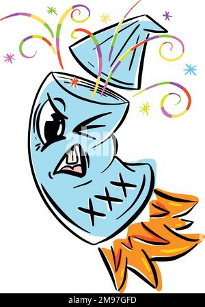 Cartoon Exploding Firework Skyrocket Character Logo in Vector Design Stock Vector