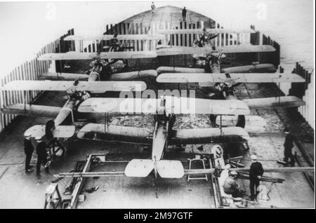 Sopwith 2F1 Camel -seven aboard HMS Furious in build. Stock Photo