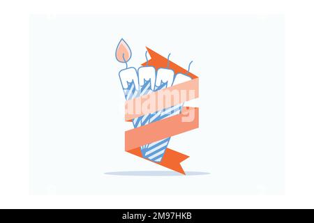 Advent candles wreath with purple violet ribbon. First Sunday of Advent - Christmas season holiday, flat vector modern illustration Stock Vector