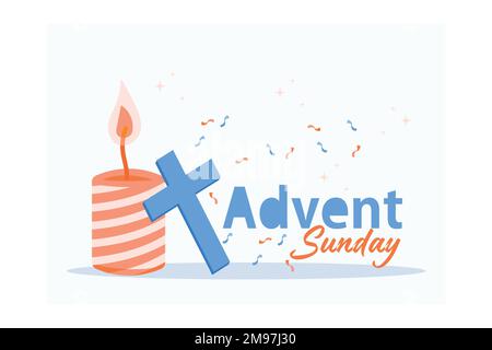 Holy spiritual day celebration. Night conceptual spiritual design. Candle with the cross symbol. Stars on dark background, flat vector modern illustra Stock Vector