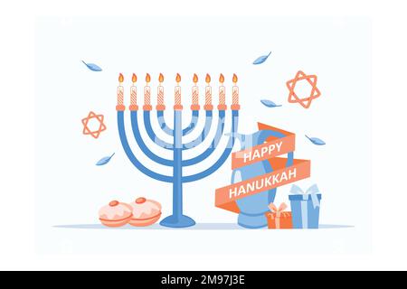 Hand sketched Happy Hanukkah logotype, badge and icon typography. Hand drawn lettering of happy Hanukkah logo template. Happy Hanukkah card template, Stock Vector