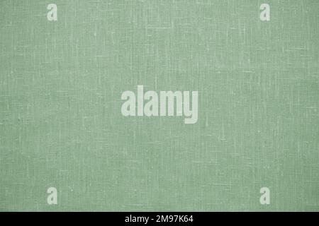 Green linen pastel fabric, background or texture, closeup, top view, horizontal Stock Photo