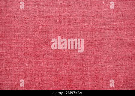Red linen fabric, background or texture, top view, close up, horizontal Stock Photo