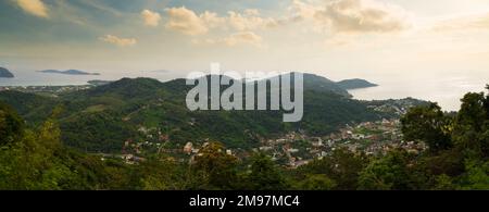 Kata Noi beach viewpoint at sunset. View from Big Buddha garden. Important travel destinations in Thailand trip. Phuket, Thailand Stock Photo