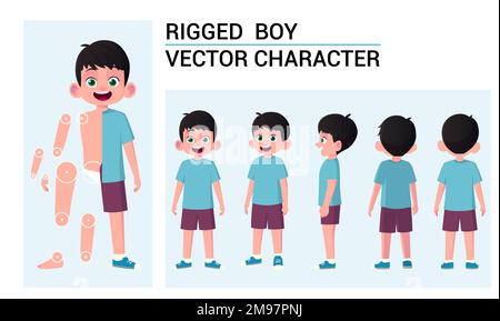 Kid character. Boy playing in funny pose side view. Child at school,  education concept. 19876037 PNG