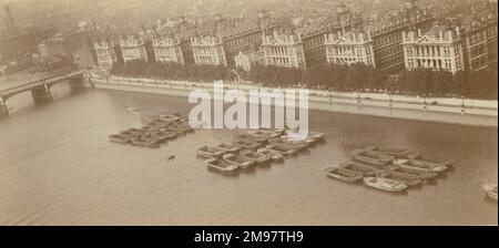 St Thomas’s Hospital and Westminster Bridge taken from the goldbeater balloon operated from the gig in the Thames. Stock Photo