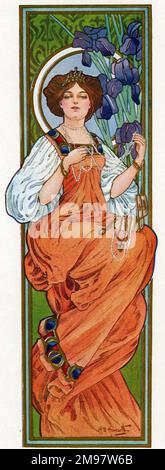 Woman in an orange dress, Art Nouveau style. Stock Photo