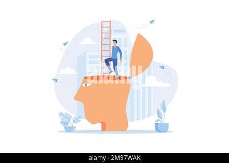 Personal development or improvement for success, growth mindset, motivation to be success, courage to find new opportunity concept, flat vector modern Stock Vector