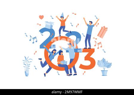 Happy New Year 2023 greeting card, greeting card, party invitation card, website banner, social media banner, marketing material, flat vector modern i Stock Vector