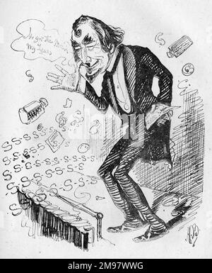Cartoon of Benjamin Disraeli, Conservative leader, thumbing his nose at a hostile audience. Stock Photo