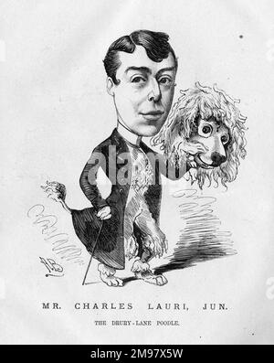 Cartoon of Charles Lauri Junior -- The Drury Lane Poodle. He was a pantomime performer who specialised in animal roles. He studied animal movements in great detail in order to make his performances look authentic. Stock Photo