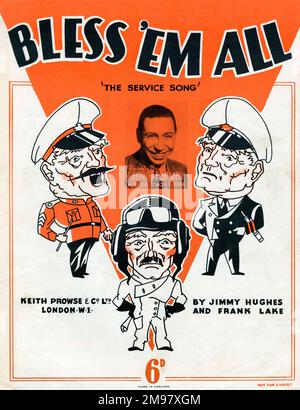 Music cover, George Formby, Bless 'Em All, The Service Song, by Jimmy Hughes and Frank Lake. Stock Photo