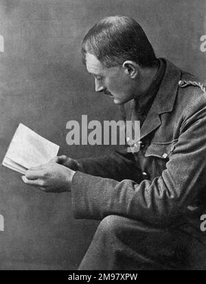 John Masefield (1878-1967), English poet and writer, seen here in uniform during the First World War.  He was Poet Laureate from 1930 to 1967. Stock Photo