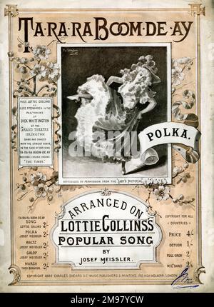 Music cover, Ta-Ra-Ra Boom-De-Ay Polka, arranged by Josef Meissler on Lottie Collins' popular song. Stock Photo