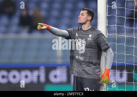 Genoa, Italy, 16th January 2023. George Puskas of Genoa CFC reacts during  the Serie B match at Luigi Ferraris, Genoa. Picture credit should read:  Jonathan Moscrop / Sportimage Stock Photo - Alamy