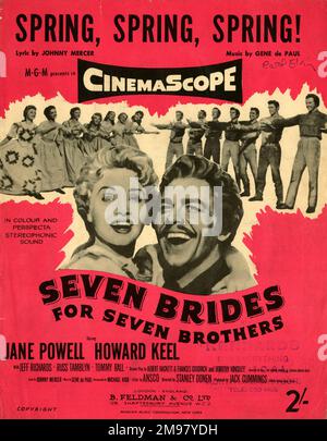 Music cover, Spring, Spring, Spring!  From the musical film, Seven Brides for Seven Brothers, starring Jane Powell and Howard Keel. Stock Photo