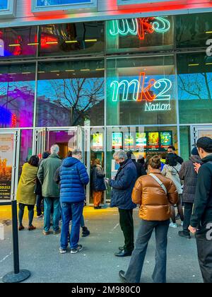 Paris, France, Medium Crowd People from behind, Waiting on Line Outside French Cinema, MK2-Nation, Front, on Street, queuing, An Evening in Paris movie Stock Photo