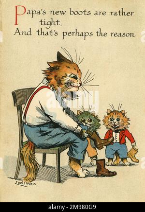 Louis Wain, Daddy Cat - new boots too tight. Stock Photo