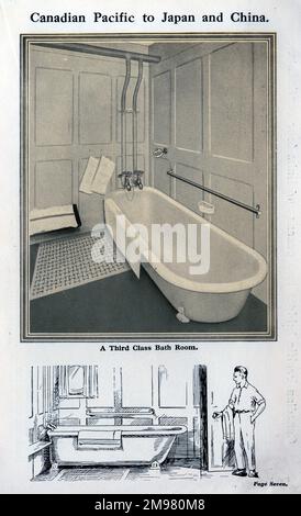 Canadian Pacific to Japan and China -- a Third Class Bath Room. Stock Photo