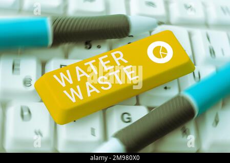 Sign displaying Water Waste. Word for liquid that has been used as part of an industrial process Stock Photo