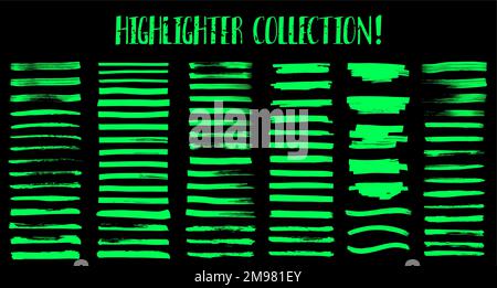 Green toxic market set. Highlighter set. Watercolor hand drawn Stock Vector