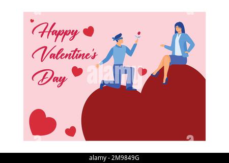 vector design of valentine's day card with young couple falling in love, flat vector modern illustration Stock Vector