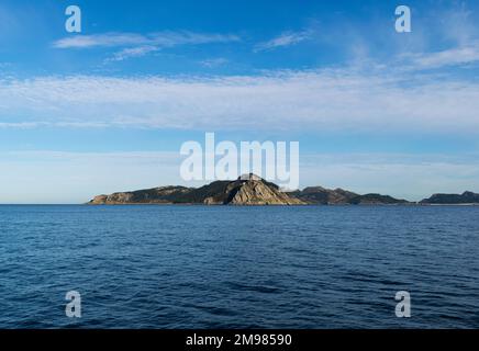 View into land of Cies Islands and Galicia National Park, Vigo,  Galicia,  Spain Stock Photo