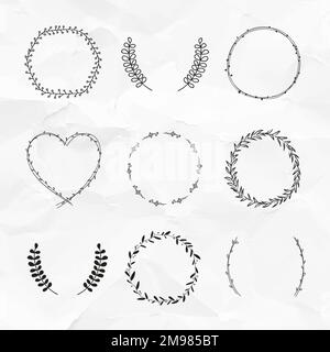 Black leafy frame set vector Stock Vector