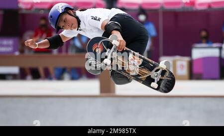 AUG 4, 2021 - TOKYO, JAPAN: YOSOZUMI Sakura of Japan competes in the Skateboarding Women's Park Prelims at the Tokyo 2020 Olympic Games (Photo by Mickael Chavet/RX) Stock Photo